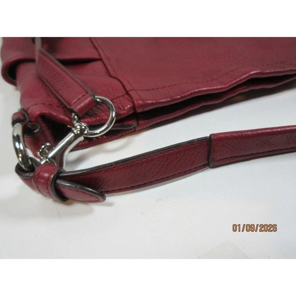 Coach Pebble Leather Shoulder Bag Crimson Red Convertible Strap Hobo Purse